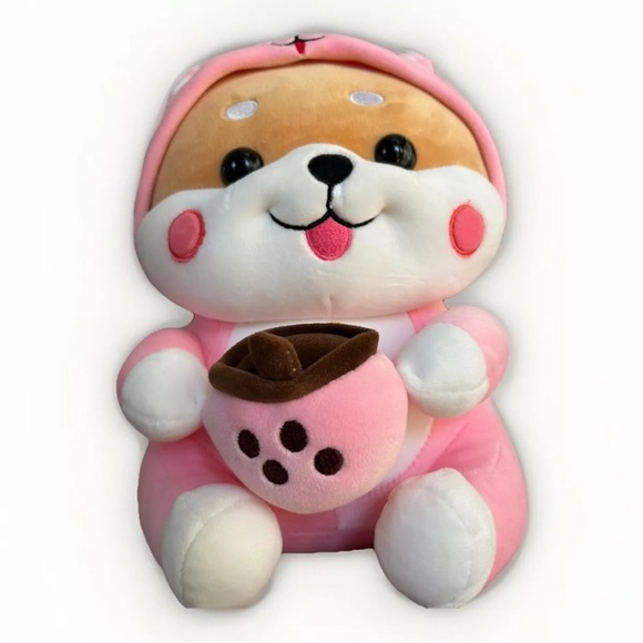 Kawaii Therapy Milk Tea Shiba Inu (Dog) Size 13.5" Boba Tea Pink Plush Japanese - Picture 3 of 6